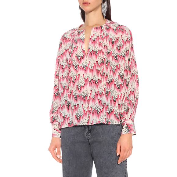 Isabel Marant Tops - Isabel Marant Amba Printed Silk Blend Popover Shirt Blouse Pink FR 38 / US 6